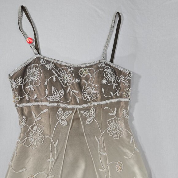 Vintage CACHE 90 Brown-Green Ombré Babydoll Front Split Flowy Formal Gown Size 6 - Picture 13 of 17